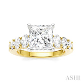 1 Ctw Princess Shape Oval and Round Cut Diamond Semi-Mount Engagement Ring in 14K Yellow and White Gold